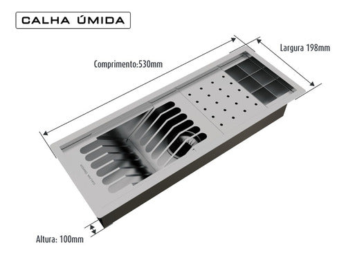 Escorredor Louça Inox Calha Úmida Embutido Sobrepor Canal